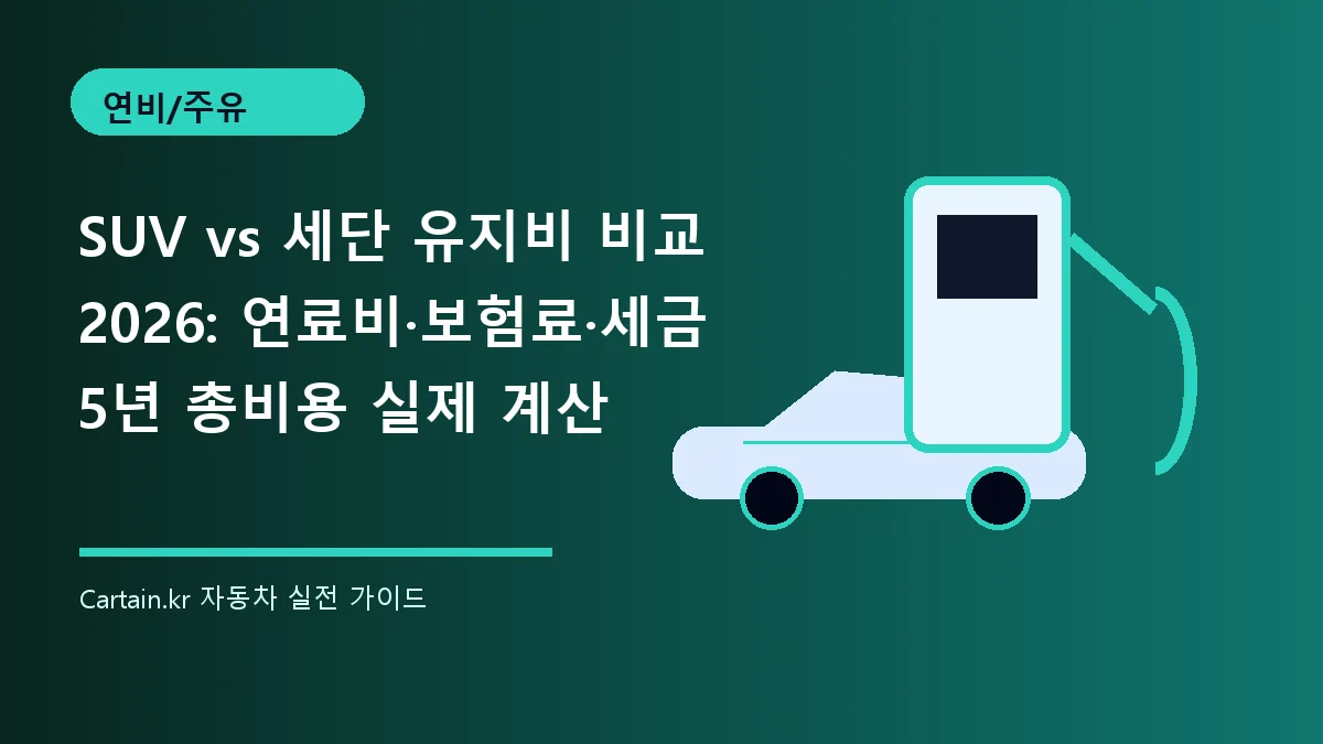 SUV vs 세단 유지비 비교 2026: 연료비·보험료·세금 5년 총비용 실제 계산